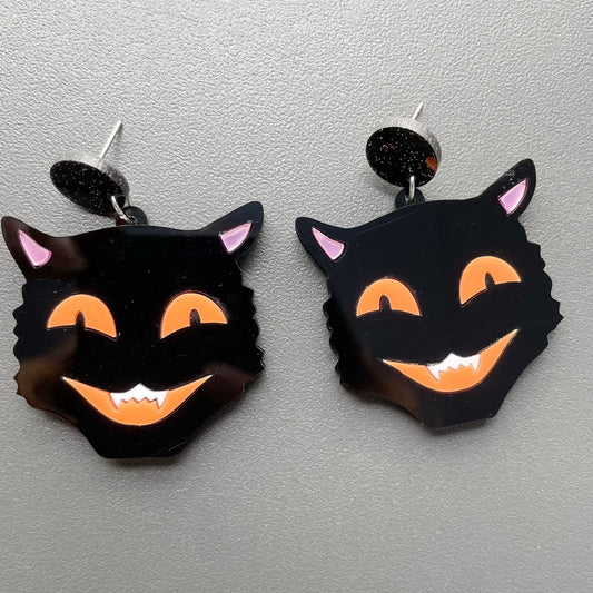 Acrylic Black Cat Ghost Doll Skeleton Earrings MYA-XueP106