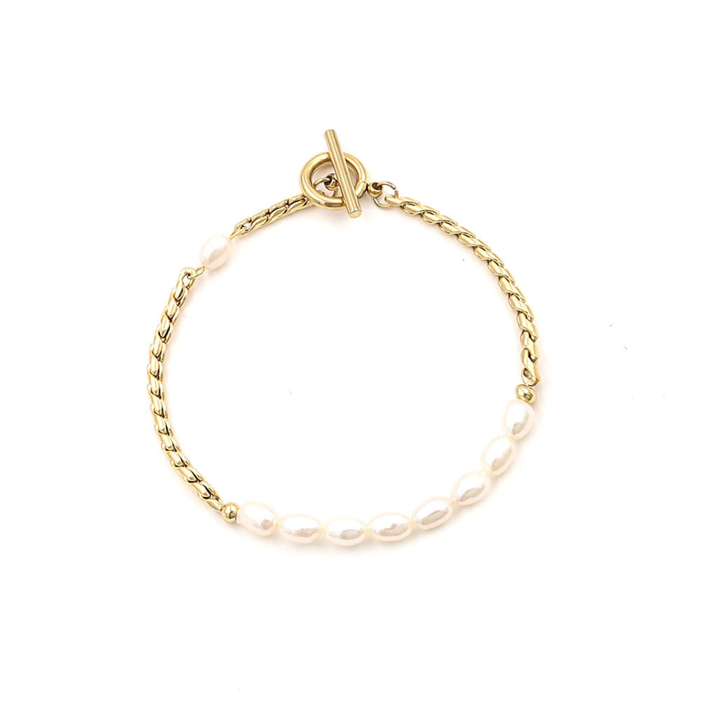 Stainless steel gold-plated Baroque pearl bracelet MYA-XuanJ022