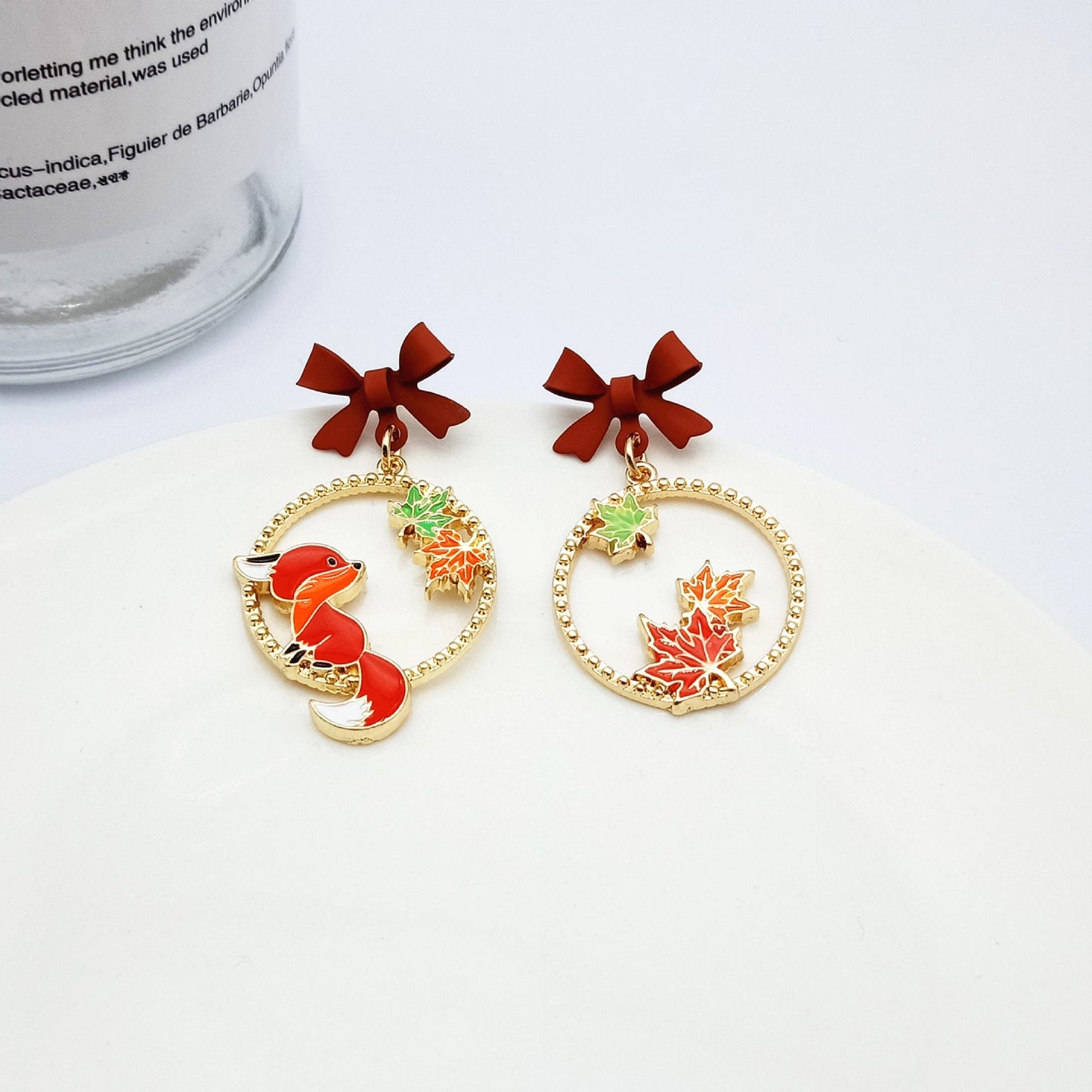 S925 silver needle red bow earrings MIC-YKT021