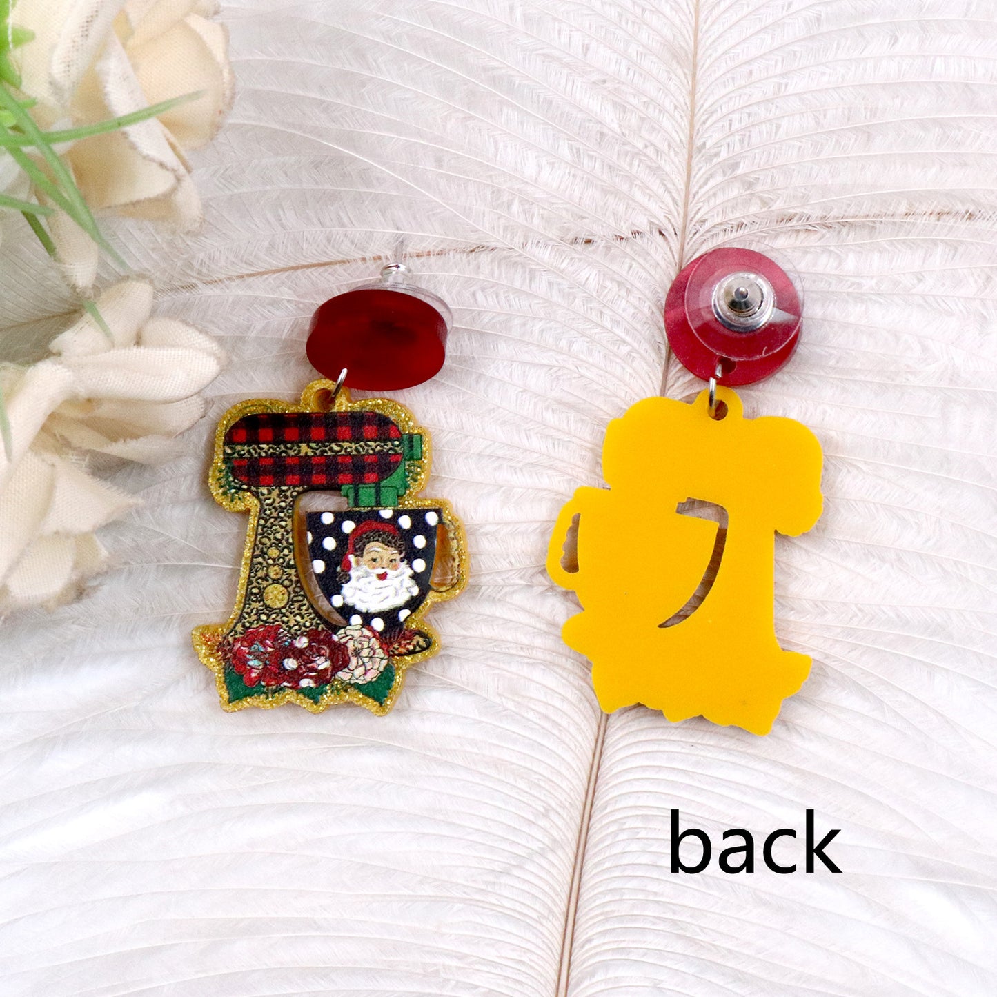 Acrylic coffee machine Santa Claus earrings (Minimo de compra 5) MYA-XiaoY065