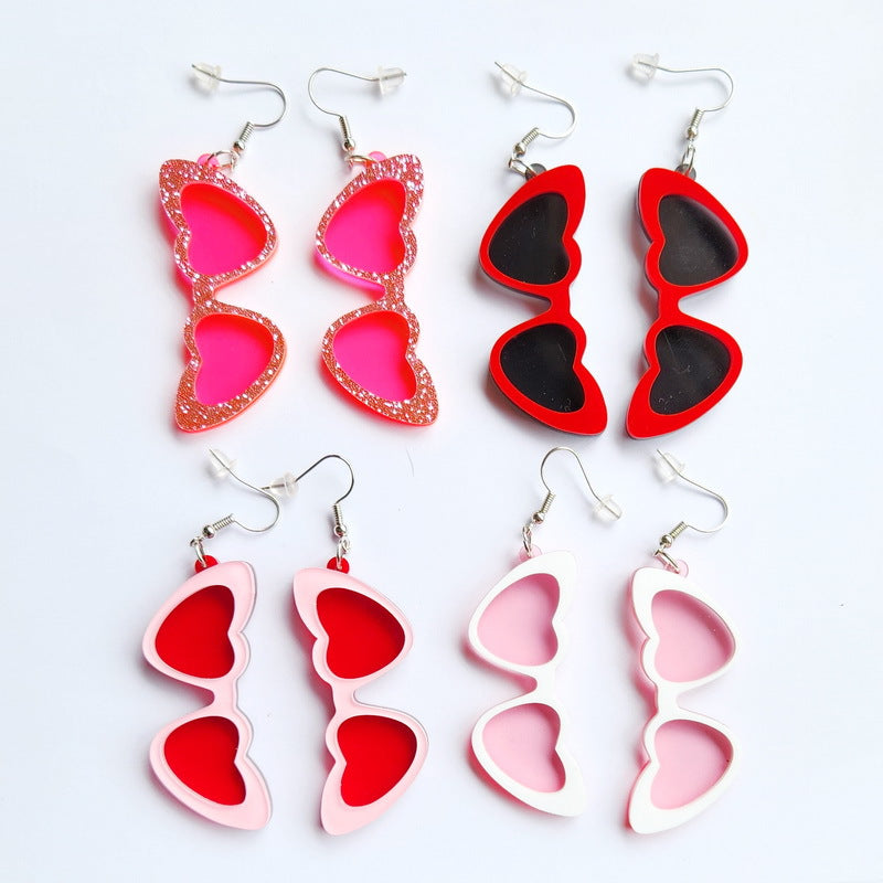 Acrylic Heart Heart Heart Pink Earrings MIC-XueP108