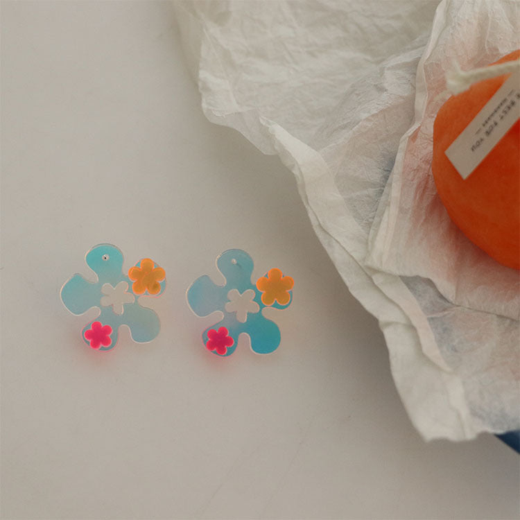 Acrylic Colorful Contrast Flower Earrings MIC-QingJ015