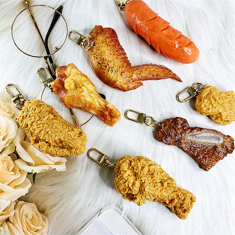 PVC Simulation Food Fried Chicken Drumstick Keychain DMF001