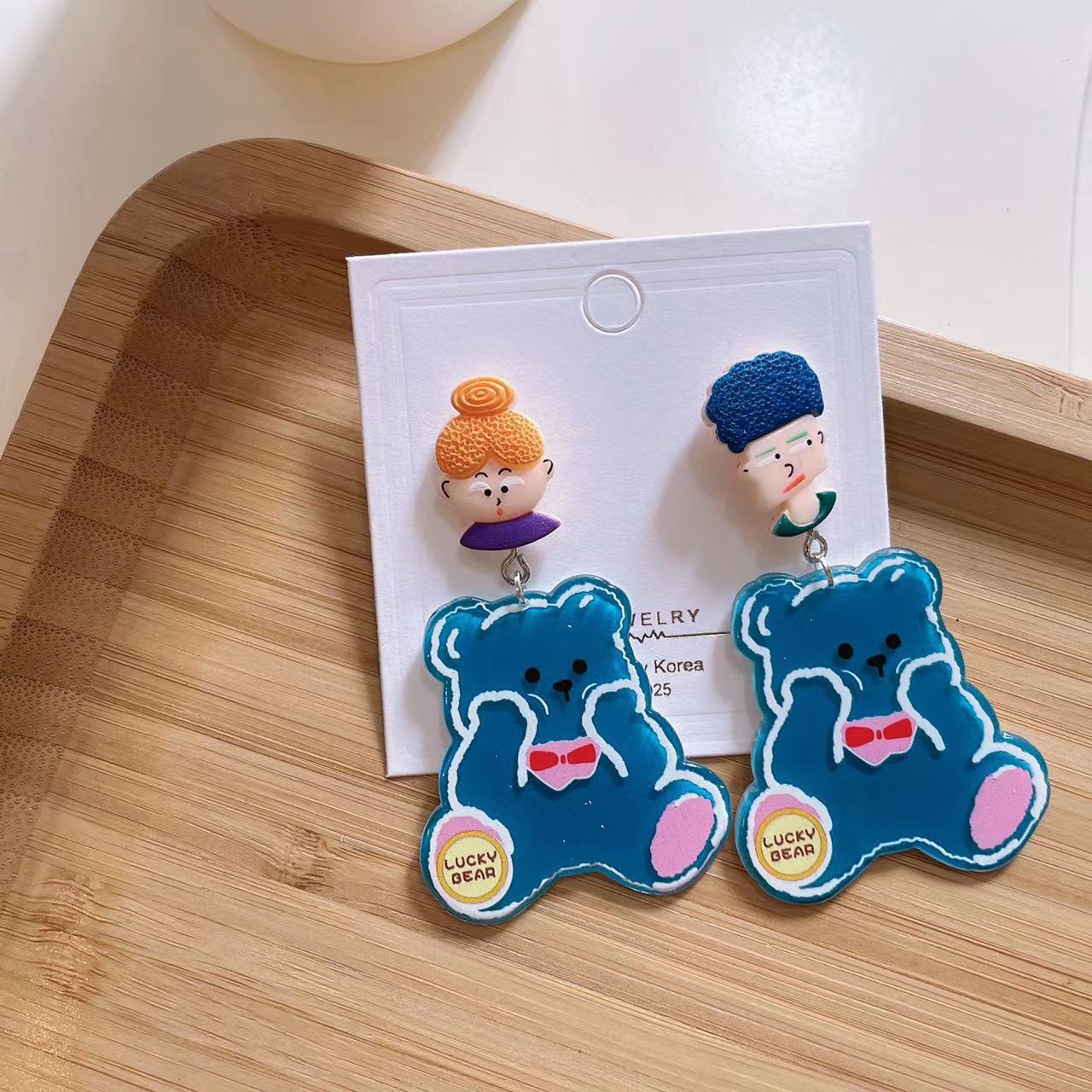 925 silver needle acrylic cartoon girl cute earrings   MIC-YiJ002