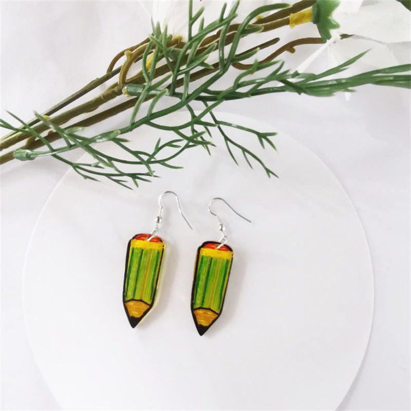 Acrylic Sunflower Pencil Earrings (Minimo de compra 2) MIC-XiangE002