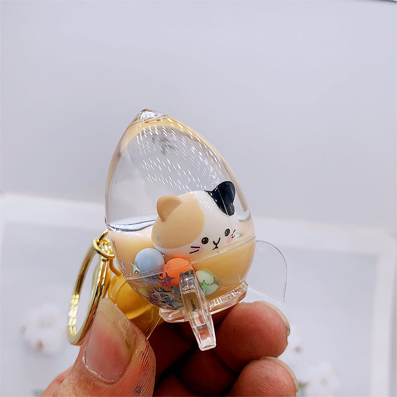 Keychain Acrylic Cute Cat Head Floating Quicksand Bottle MOQ≥2 DMF026