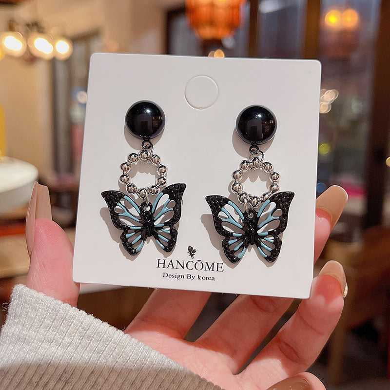 Alloy black butterfly earrings MYA-HanJ011