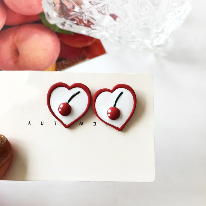 S925 Silver Post Red Cherry Earrings MIC-YKT003