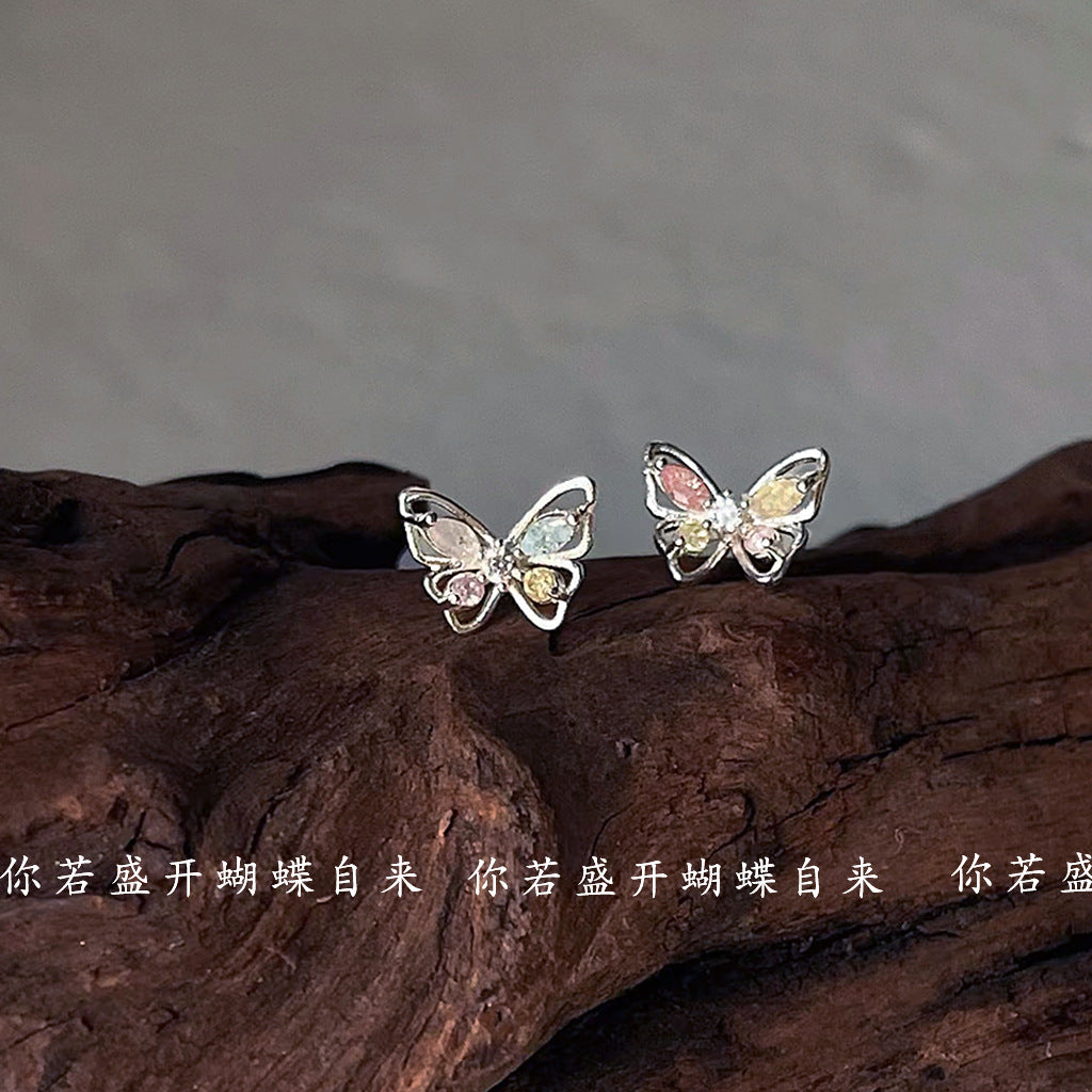 Alloy colored zirconium butterfly earrings MIC-LiangM007