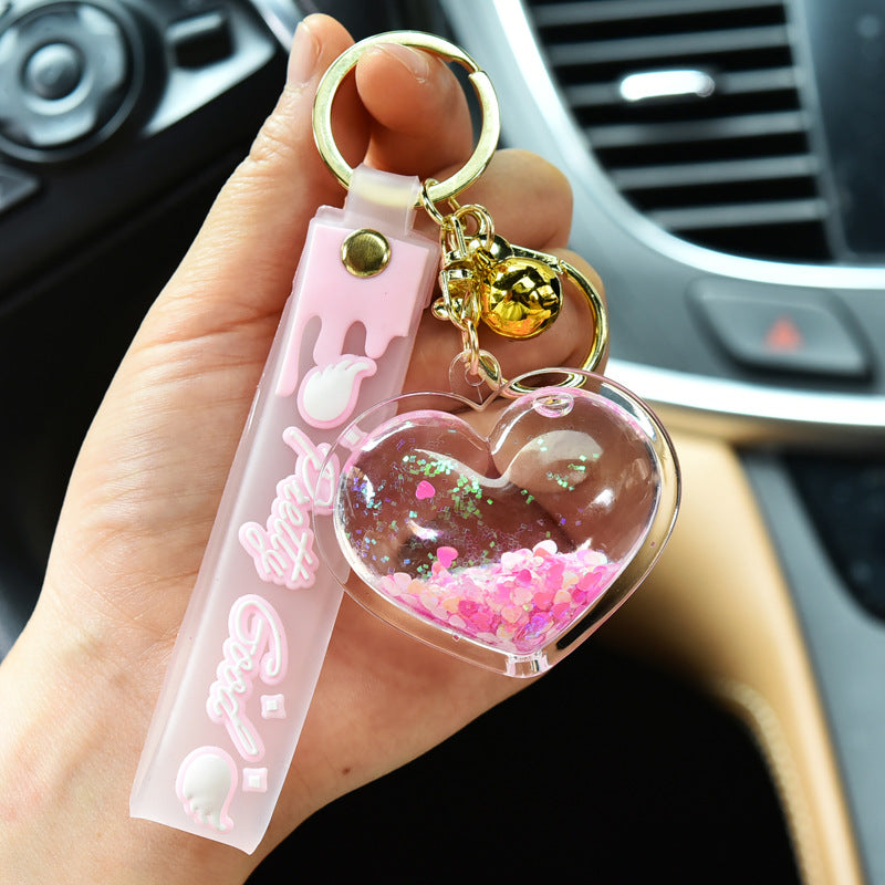 Keychains For Backpacks quicksand love keychain pendant acrylic peach heart MOQ≥3 MIC-KC-WQK114