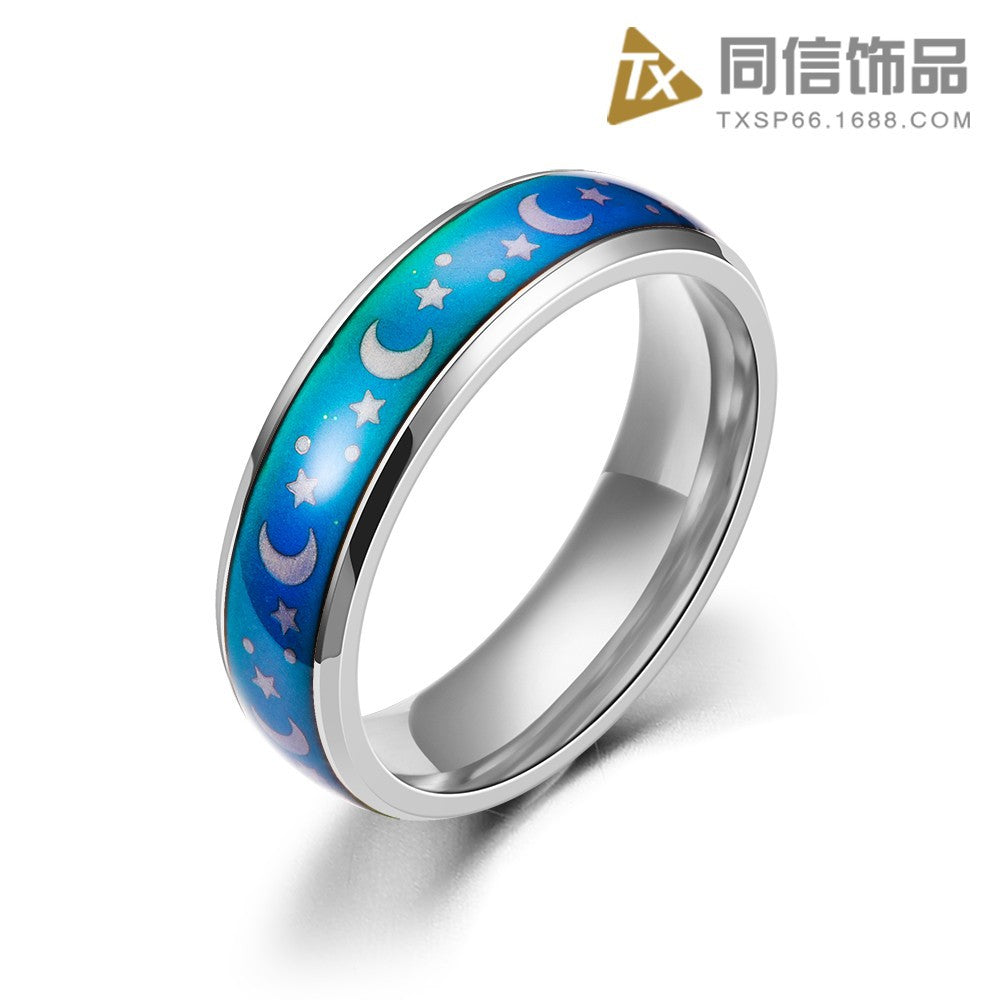 Rings Stainless Steel Temperature Sensitive Mood Discoloration Stars Moon Minimo de compra 2 TongX002