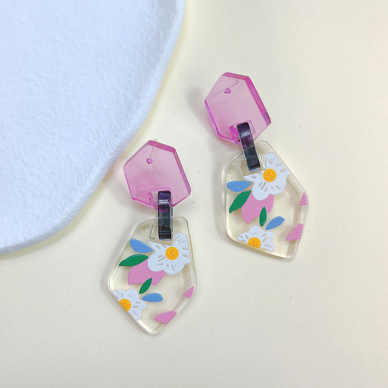 Acrylic Graffiti Embossed Earrings  (Minimo de Compra 2) MYA-PingH014