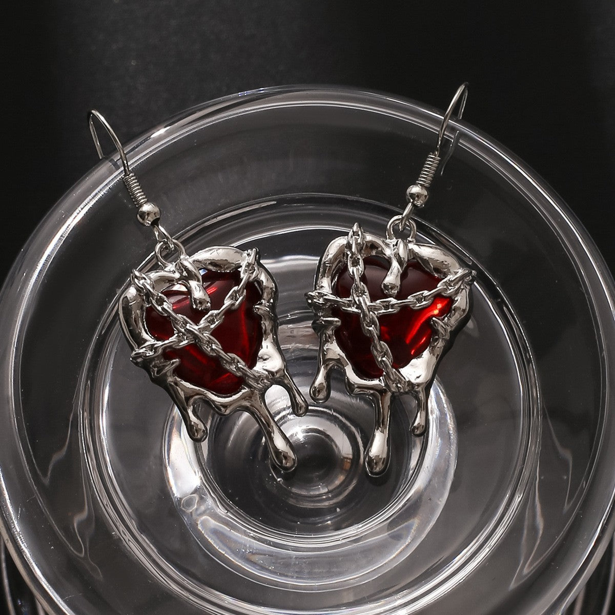 Heart Lava Heart Earrings with Alloy Imprisonment MIC-JunJ013