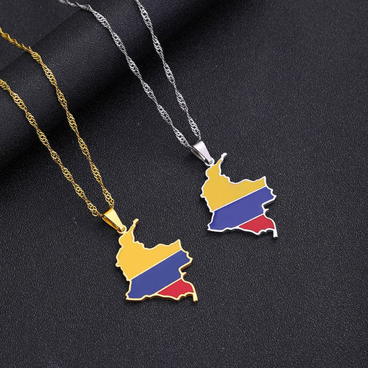 Necklaces Stainless Steel Map Colombia HongZ007