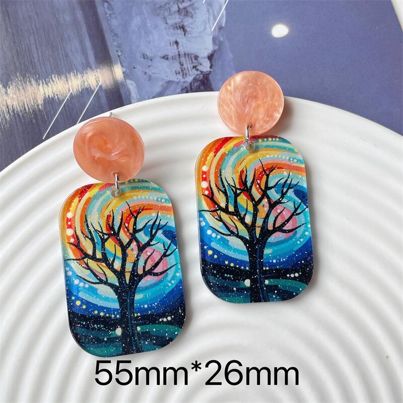 Alloy landscape oil painting retro earrings MIC-FanX017