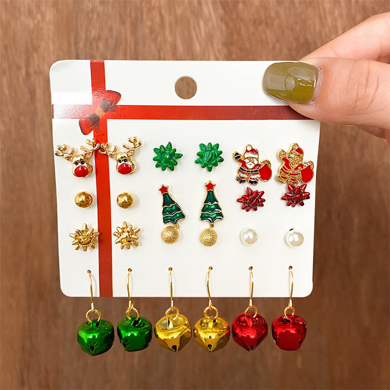 Alloy Christmas Bell Set with Diamond Combination Earrings (Minimo de Compra 2)  MIC-JueH003