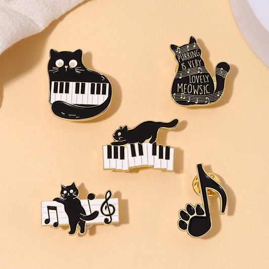 Alloy Black Cat Piano Note brooch MIC-QinS009