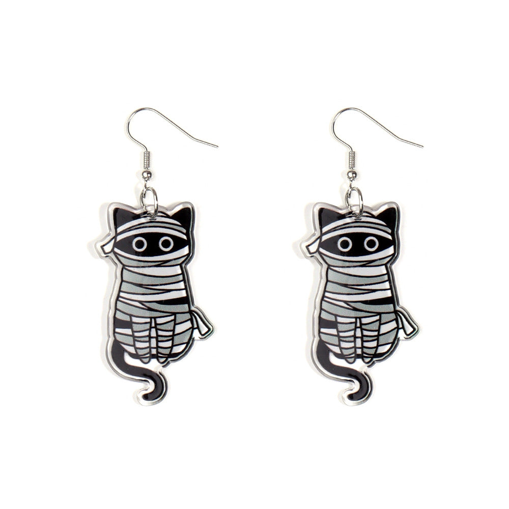 Acrylic Halloween Black Cat Earrings (Minimo de Compra 2) MIC-ZiT003