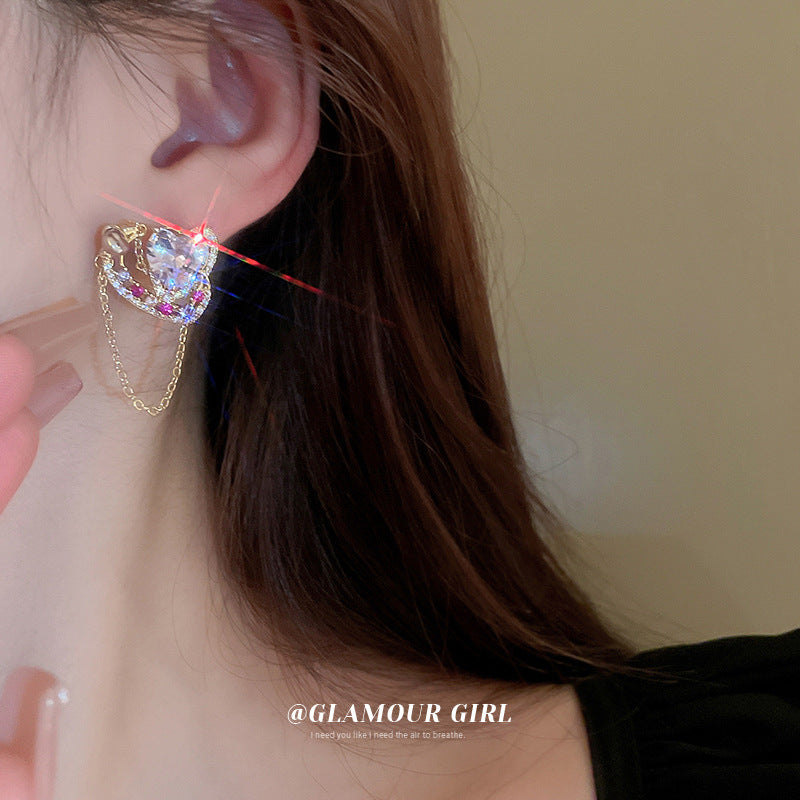 Alloy zircon heart tassel earrings (Minimo de Compra 2) MIC-BY016