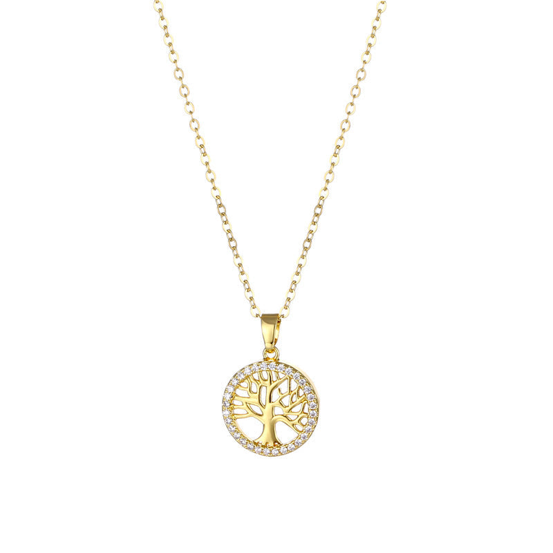 Stainless Steel Round Hollow Tree of Life Pendant Necklace