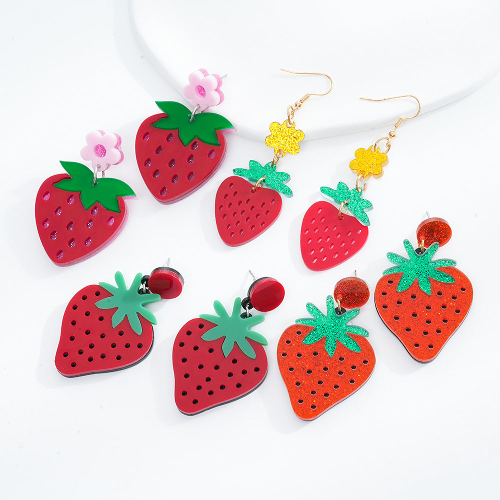 Alloy acrylic fruit strawberry earrings (Minimo de compra 2) MIC-AnD002