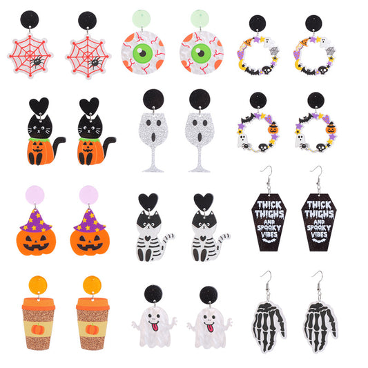 Acrylic Pumpkin Skeleton Ghost Earrings (Minimo de Compra 2) MIC-ChouT039