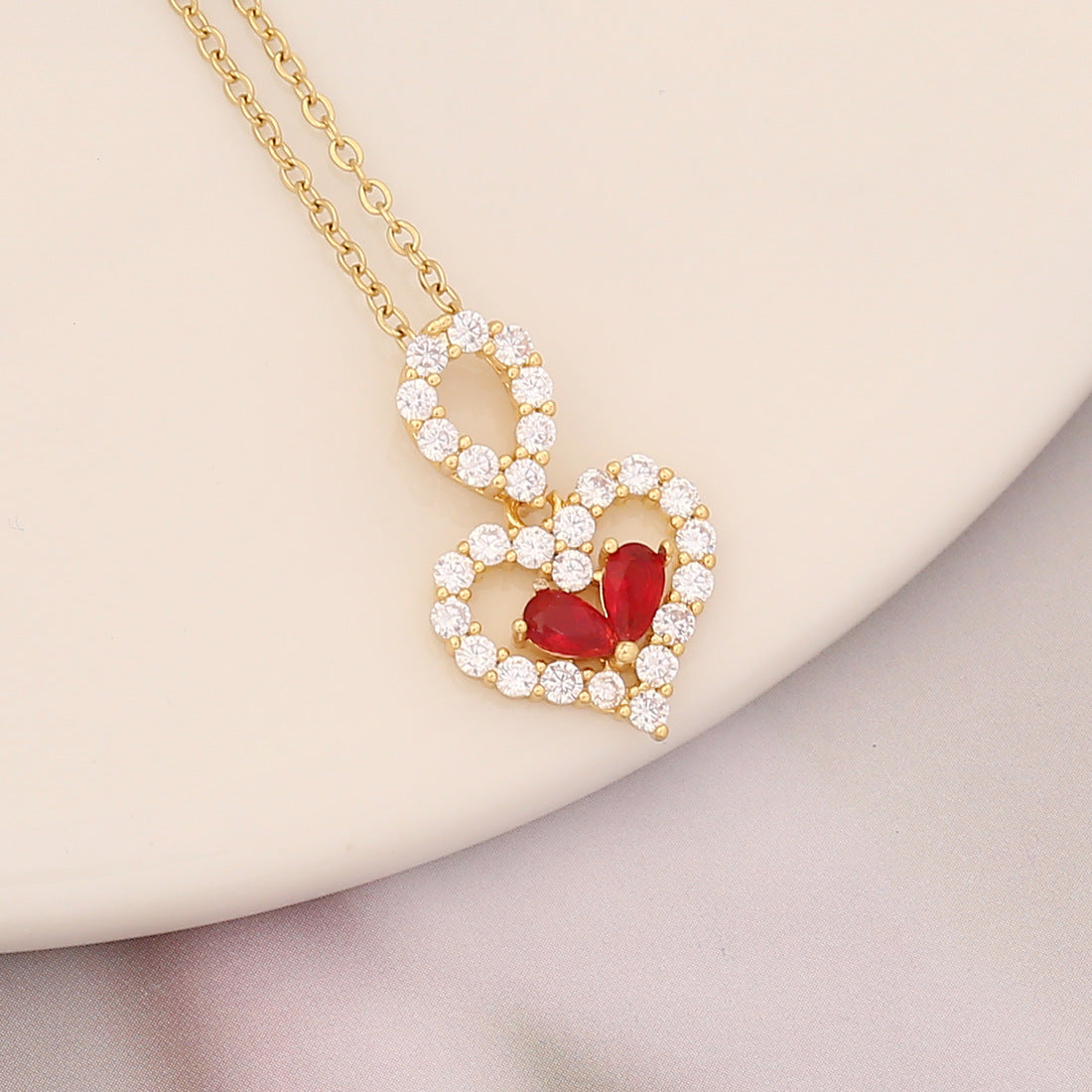 Necklaces Copper Zircon Stainless Steel Red Heart Maple Leaf BingM026