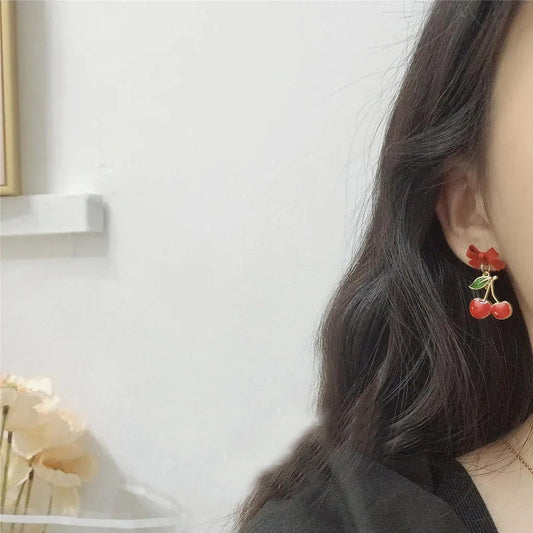 Alloy Fruit Cherry Asymmetric Earrings MIC-XiM009