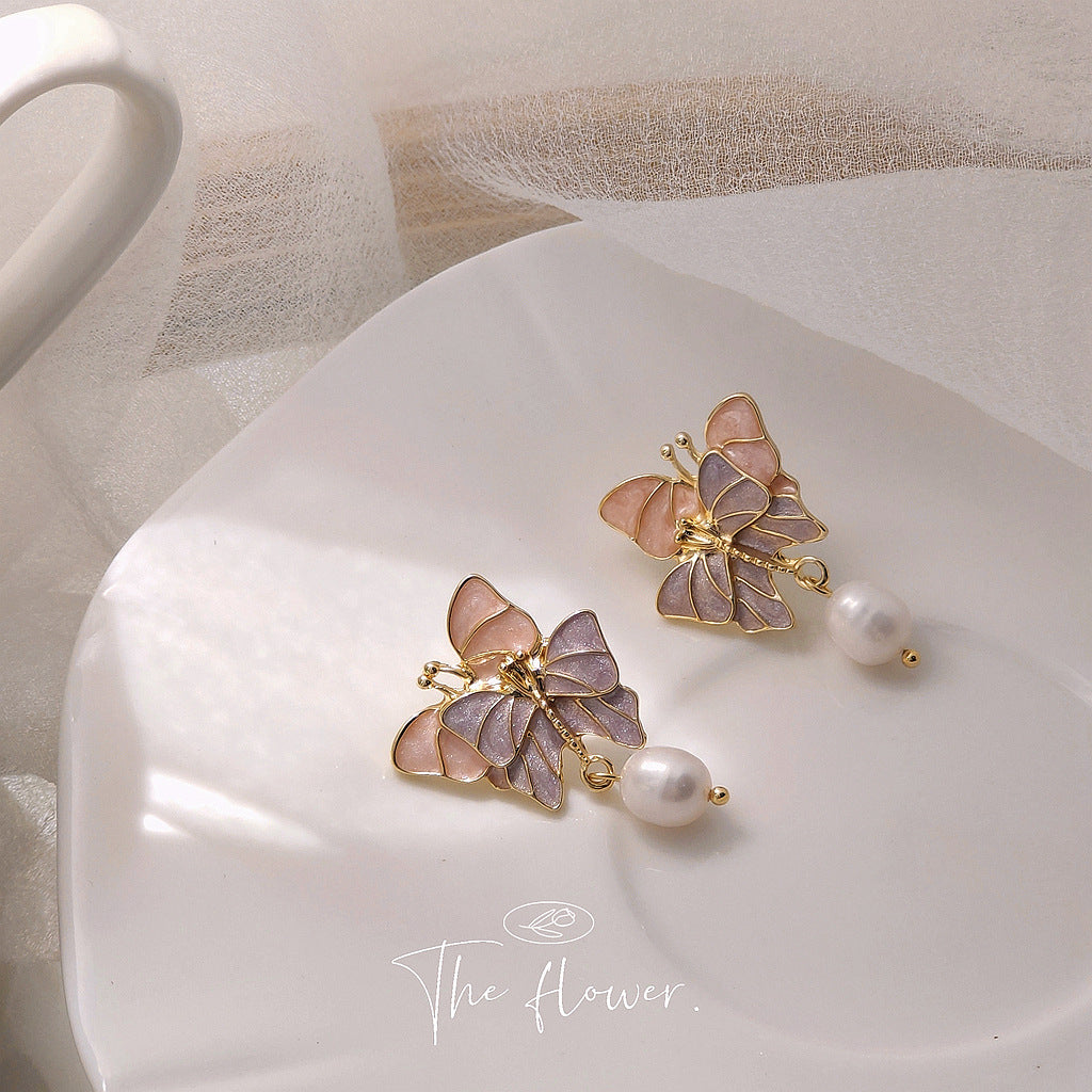 Alloy Purple Fantasy Butterfly Earrings MIC-LiangM006