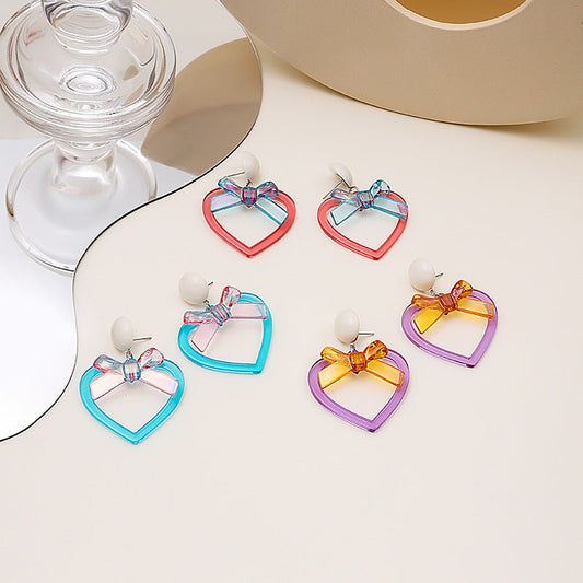 Acrylic Heart Heart Bow Earrings (Minimo de Compra 2) MYA-MDD092