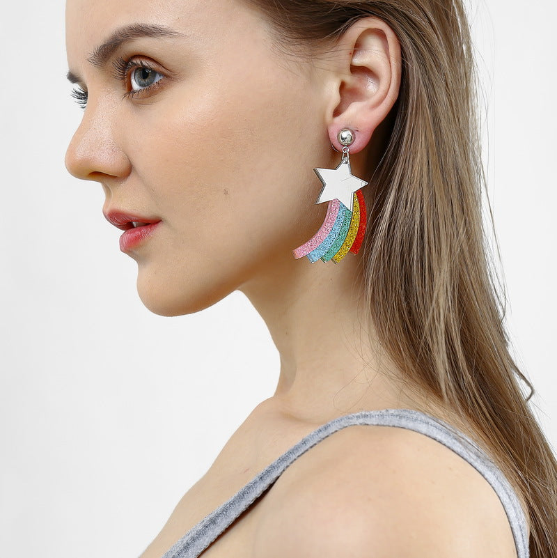 Acrylic pentagram Rainbow Earrings (Minimo de compra 2) MIC-XiangE003