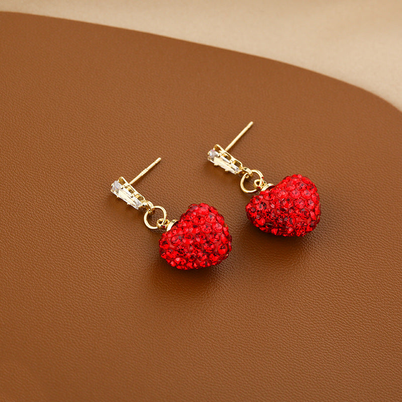 Alloy Red Full Diamond Peach Heart Earrings MIC-MDD155