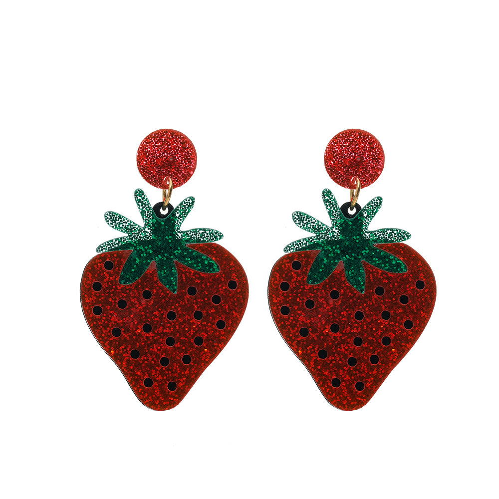 Alloy acrylic fruit strawberry earrings (Minimo de compra 2) MIC-AnD002