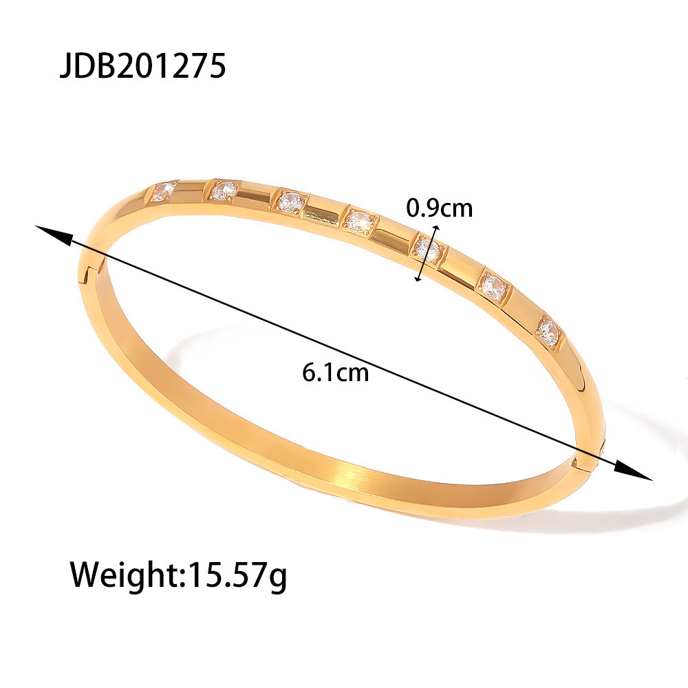 Stainless Steel Gold Plated Round Zirconia Bracelet MIC-JieD024