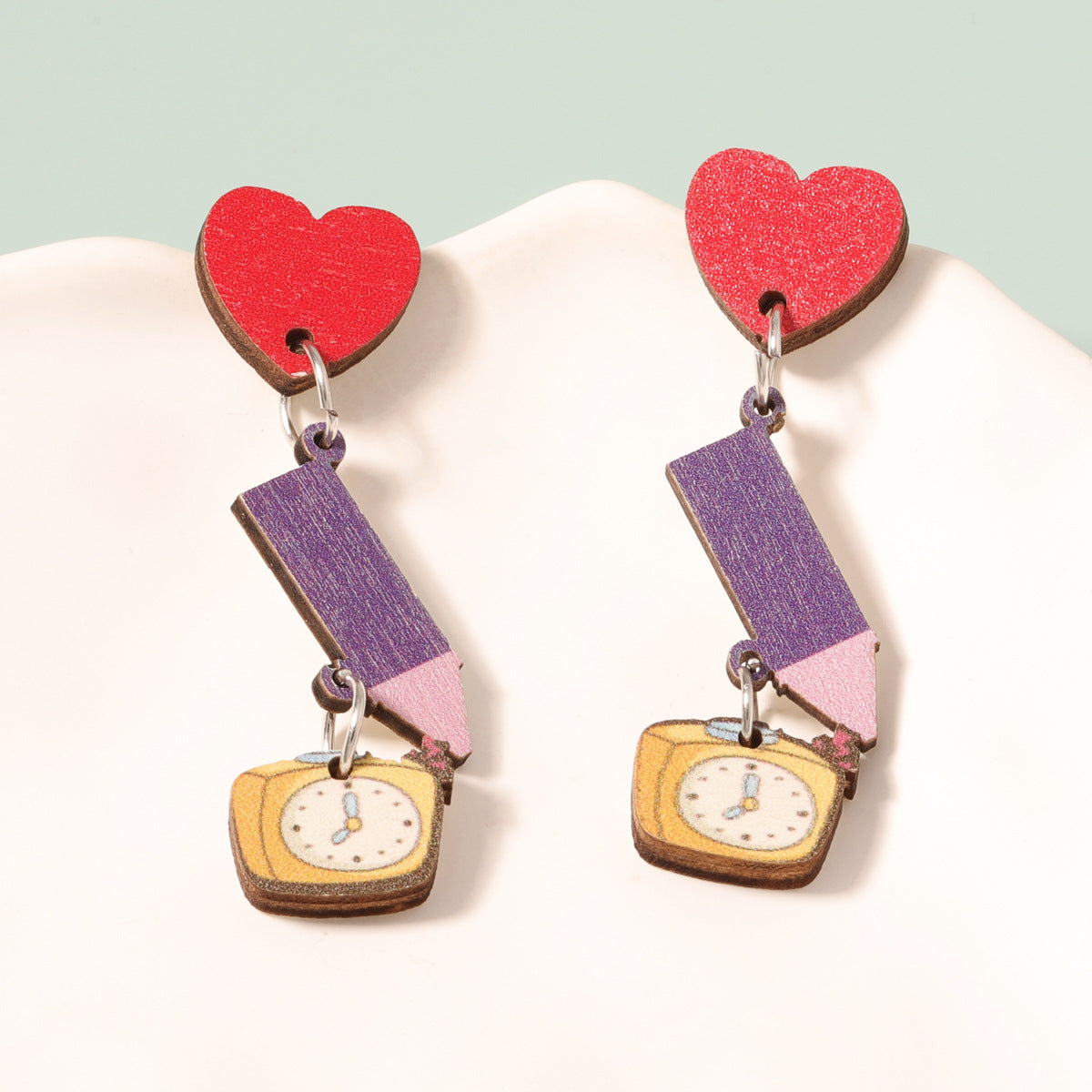 Alloy wooden heart earrings (Minimo de compra 2) MIC-YueL002