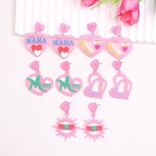 Acrylic Pink Love Earrings MIC-DuA084