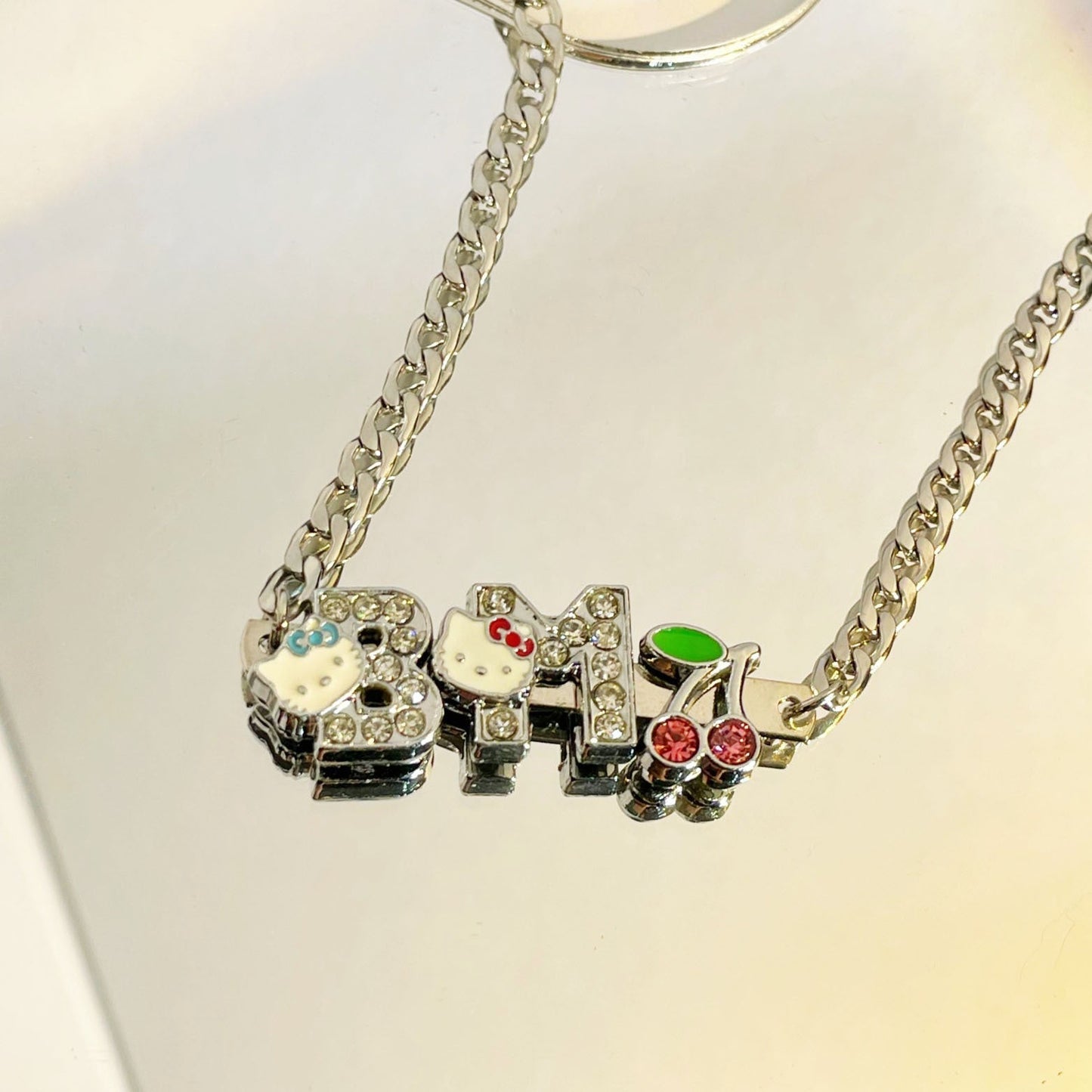 Necklace Stainless Steel y2k Diamond Alphabet Cat Head Cherry Pendant Necklace DLF006