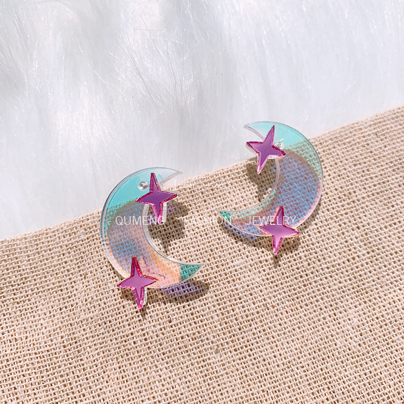 Acrylic Super Flash Laser Moon Earrings (Minimo de Compra 3) MYA-OuG041