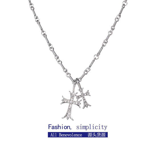 Stainless steel diamond studded cross necklace (Minimo de Compra 2)  MYA-ZhongR005