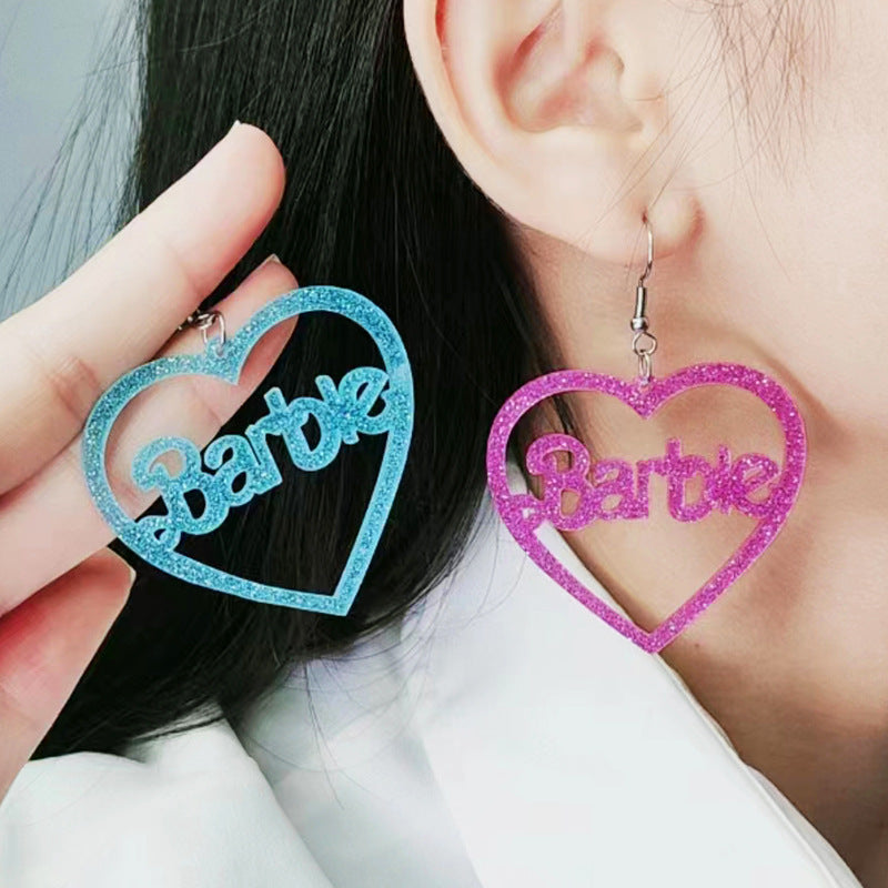 Acrylic Love Hollow Barbie Pink Earrings (Minimo de Compra 2) MYA-DuA051