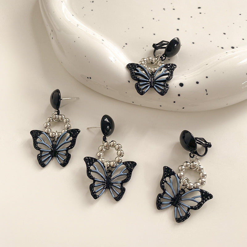 Alloy black hollow butterfly ear clip (Minimo de Compra 2) MIC-ShangY003