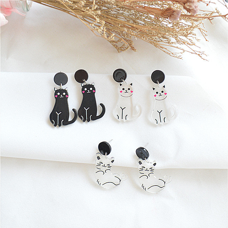 Alloy pretty girl black and white cat earrings MIC-XieN047