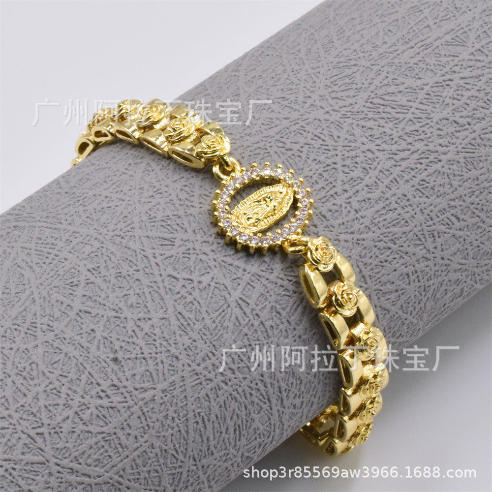 Bracelet Alloy Virgin Mary Openwork Oval Round Heart ALD002