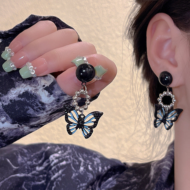 Alloy black butterfly earrings MYA-HanJ011