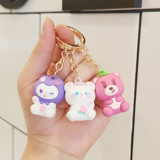 PVC cartoon strawberry bear rabbit keychain (Minimo de compra 3) MIC-ZhuoJ013