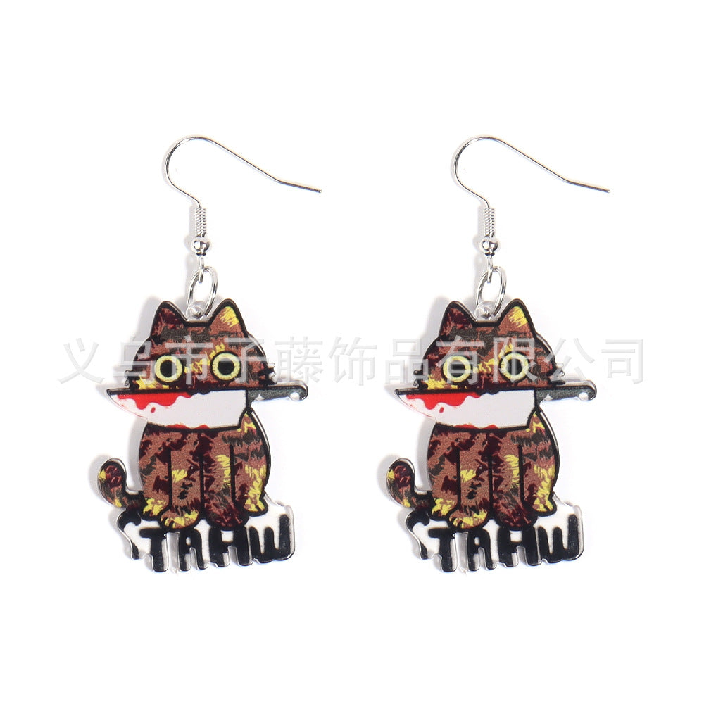 Acrylic printed blood knife cat earrings (Minimo de Compra 2) MYA-ZiT005