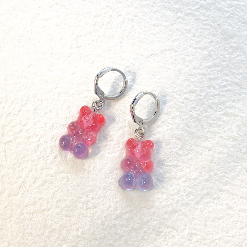 Alloy Multi Color Gradient Bear Earrings (Minimo de Compra 2) MIC-YingM017