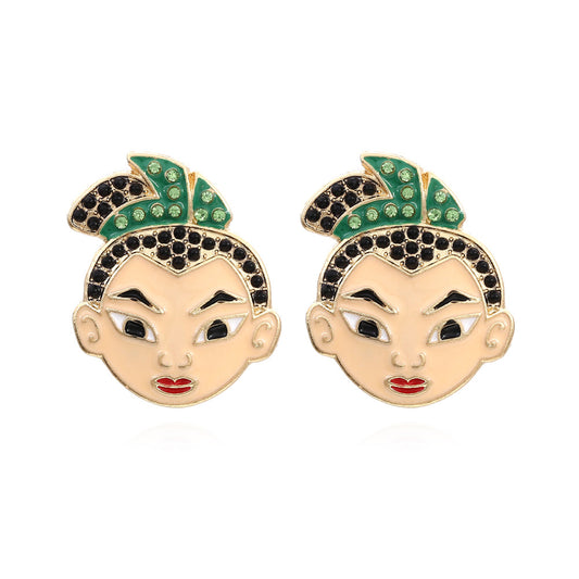 Alloy diamond inlaid cartoon character earrings MIC-ManY036