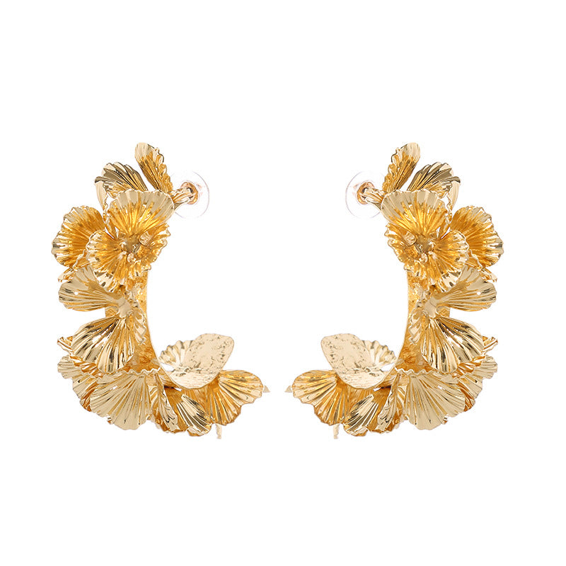 Alloy New Flower C-shaped Earrings (Minimo de Compra 2) MIC-HeM008