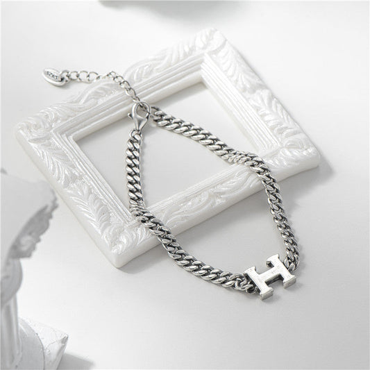 S925 Sterling Silver Letter H Bracelet US-JiaY020